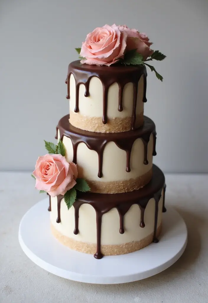 30 Minimalist Wedding Cake Designs That Are Pure Perfection - 18. Classy Chocolate Drip