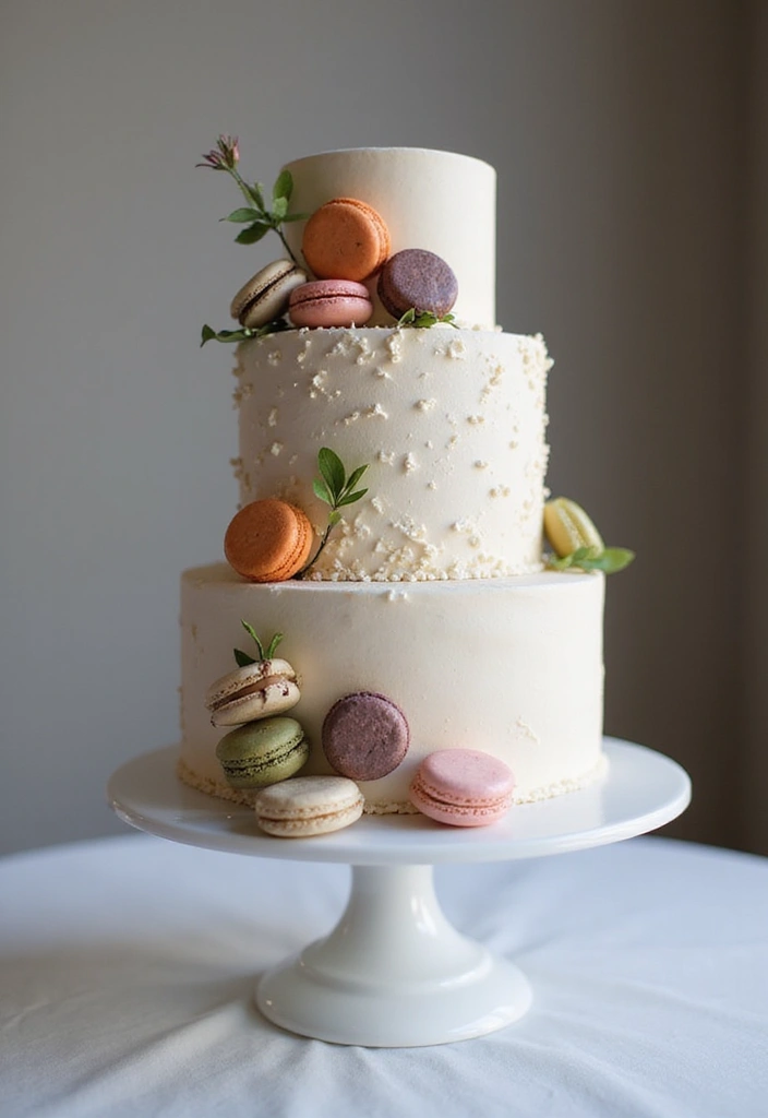 30 Minimalist Wedding Cake Designs That Are Pure Perfection - 23. Simple Macaron Accents