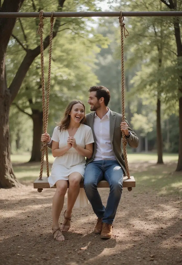 30 Outdoor Pre-Wedding Photoshoot Ideas That Feel Natural and Candid - 16. Cozy Swing Set