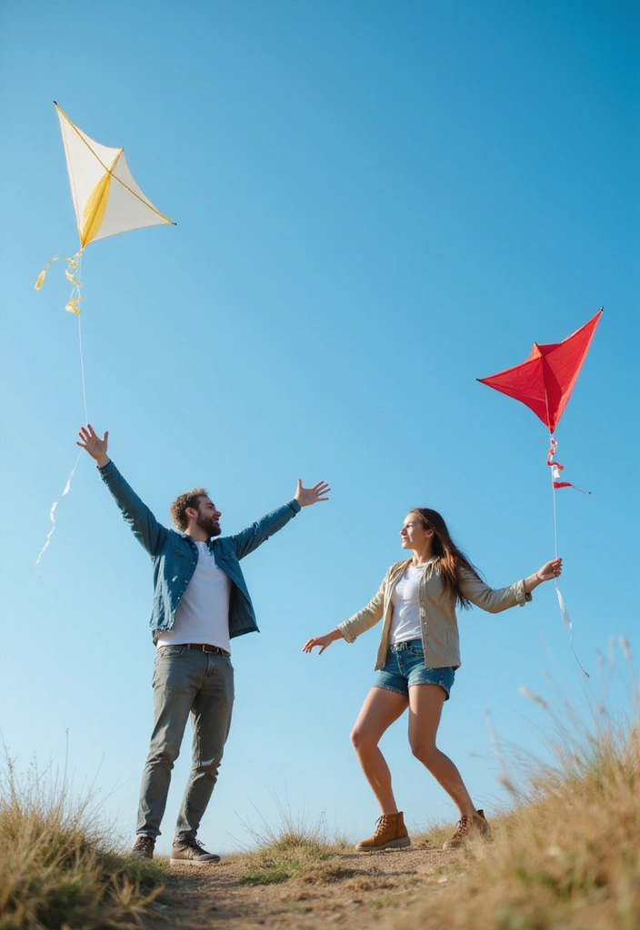 30 Outdoor Pre-Wedding Photoshoot Ideas That Feel Natural and Candid - 19. Kite Flying Fun