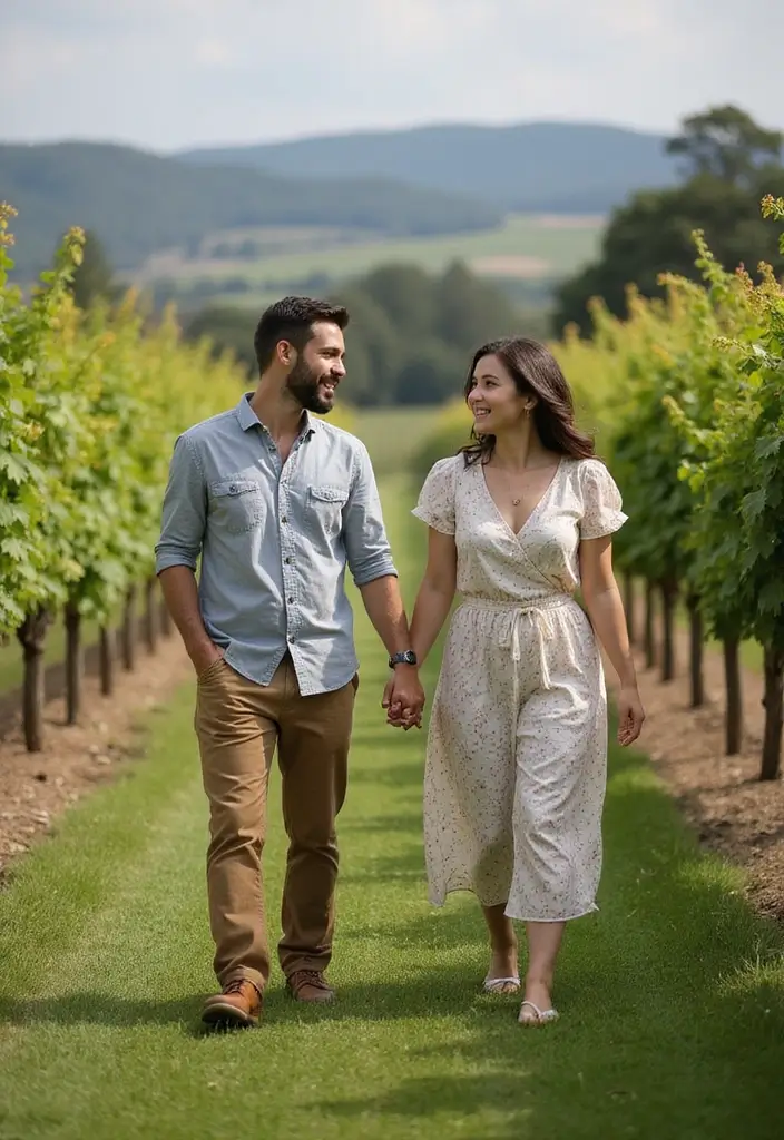 30 Outdoor Pre-Wedding Photoshoot Ideas That Feel Natural and Candid - 22. Roaming Through vineyards