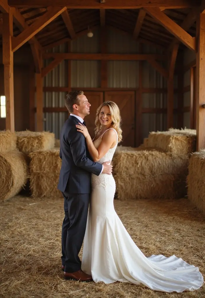 30 Outdoor Pre-Wedding Photoshoot Ideas That Feel Natural and Candid - 5. Rustic Barn Charm