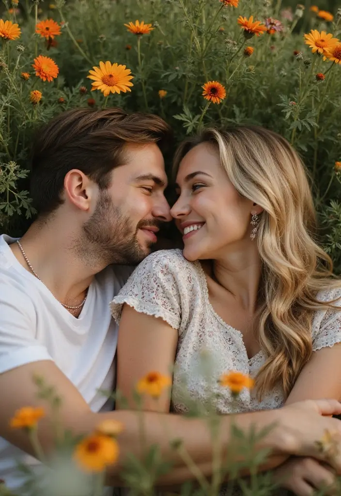 30 Outdoor Pre-Wedding Photoshoot Ideas That Feel Natural and Candid - 8. Meadow of Wildflowers