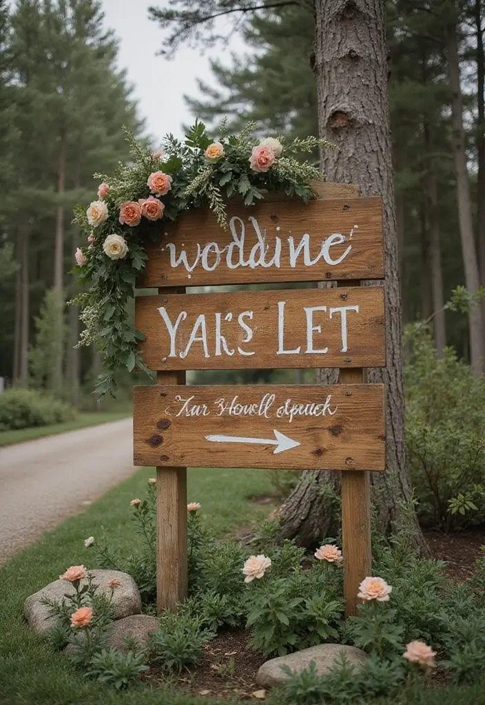30 Outdoor Wedding Ideas Perfect for Nature-Loving Couples - 4. Rustic Signage