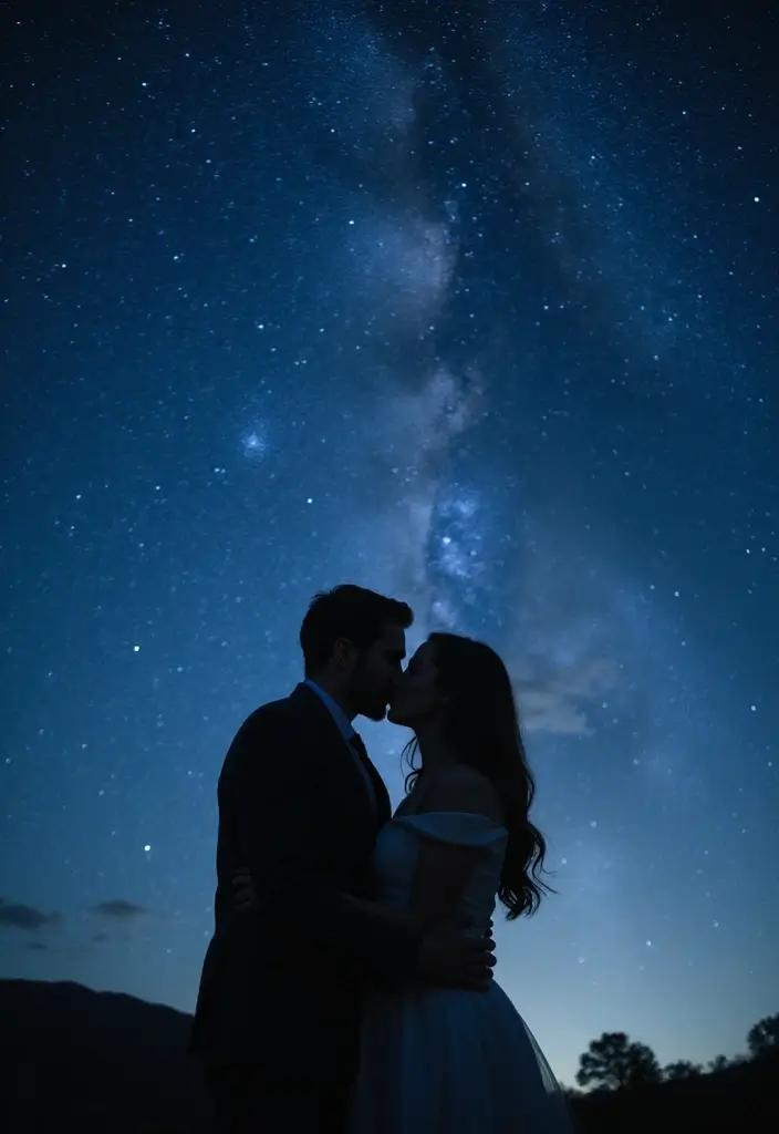 30 Pre-Wedding Casamento Photo Ideas That Capture Pure Love 16 30 Pre-Wedding Casamento Photo Ideas That Capture Pure Love - 16. Night Sky Kisses