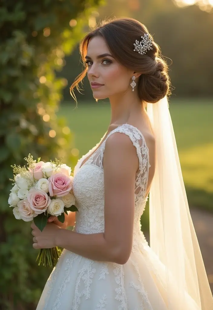 30 Romantic Hair Ideas Perfect for Any Bride’s Wedding Day 1 30 Romantic Hair Ideas Perfect for Any Bride’s Wedding Day - 1. Classic Low Chignon