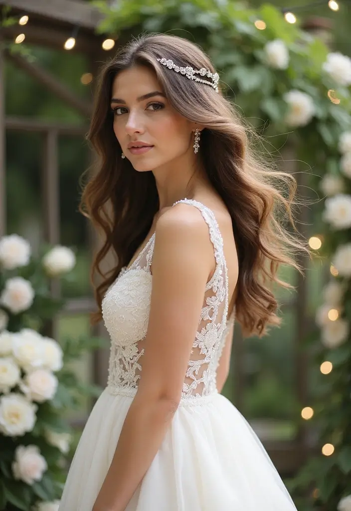 30 Romantic Hair Ideas Perfect for Any Bride’s Wedding Day 24 30 Romantic Hair Ideas Perfect for Any Bride’s Wedding Day - 24. Simple Rhinestone Accents with Loose Hair