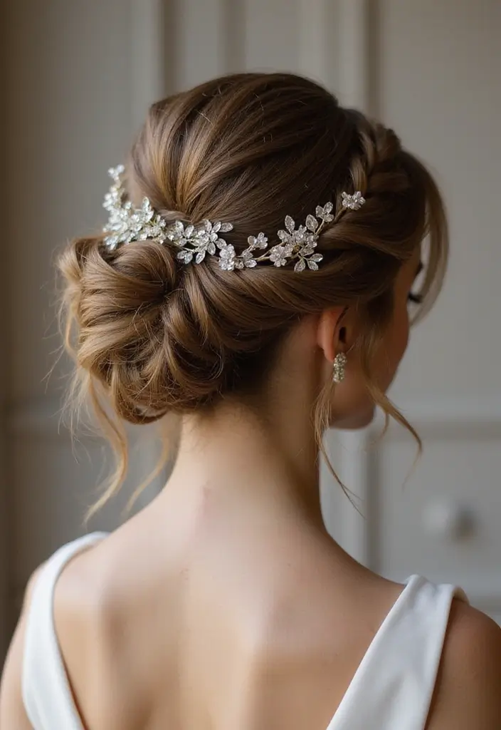 30 Romantic Hair Ideas Perfect for Any Bride’s Wedding Day 26 30 Romantic Hair Ideas Perfect for Any Bride’s Wedding Day - 26. Elegant Side Bun with Accessories