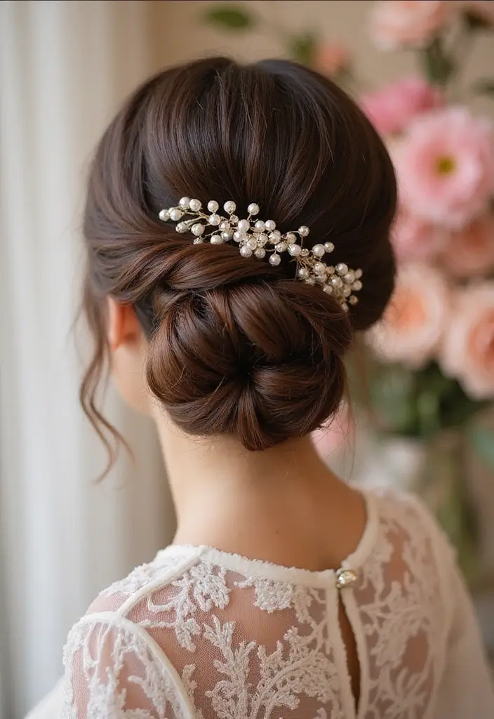 30 Romantic Hair Ideas Perfect for Any Bride’s Wedding Day 28 30 Romantic Hair Ideas Perfect for Any Bride’s Wedding Day - 28. Textured Low Bun with Beads