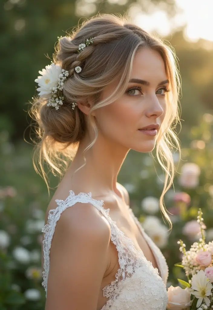 30 Romantic Hair Ideas Perfect for Any Bride’s Wedding Day 29 30 Romantic Hair Ideas Perfect for Any Bride’s Wedding Day - 29. Stylish Braid and Bun Combination
