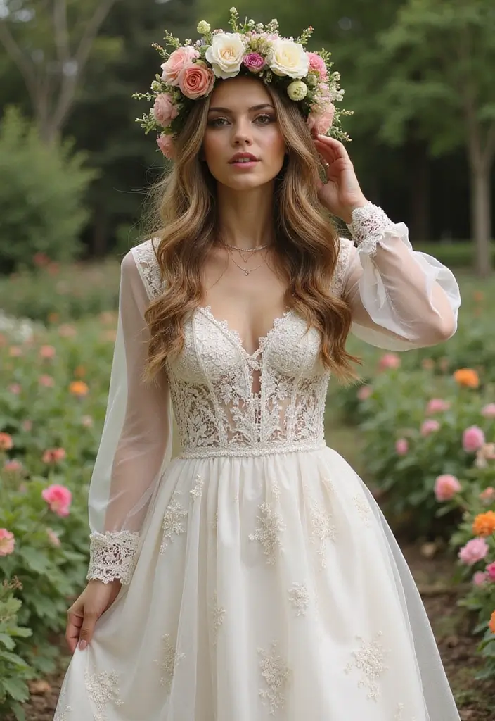 30 Romantic Hair Ideas Perfect for Any Bride’s Wedding Day 6 30 Romantic Hair Ideas Perfect for Any Bride’s Wedding Day - 6. Floral Crown with Loose Hair