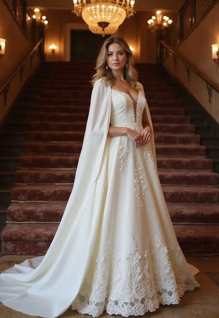 30 Romantic Wedding Dresses That Feel Straight Out of a Dream - 14. Dramatic Cape