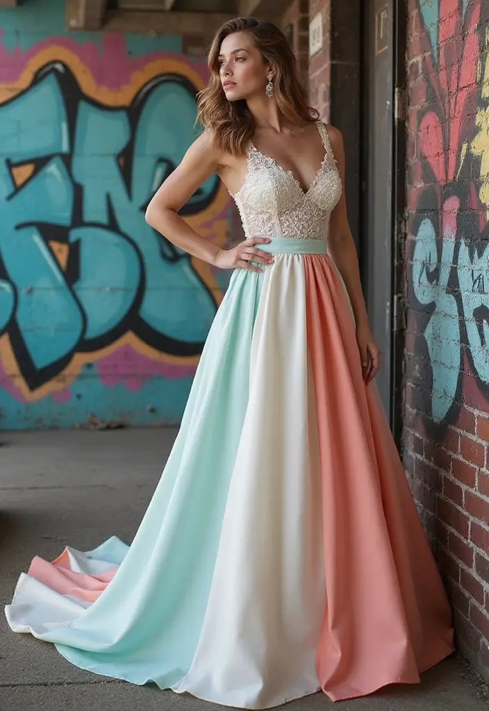 30 Romantic Wedding Dresses That Feel Straight Out of a Dream - 29. Romantic Color Blocking