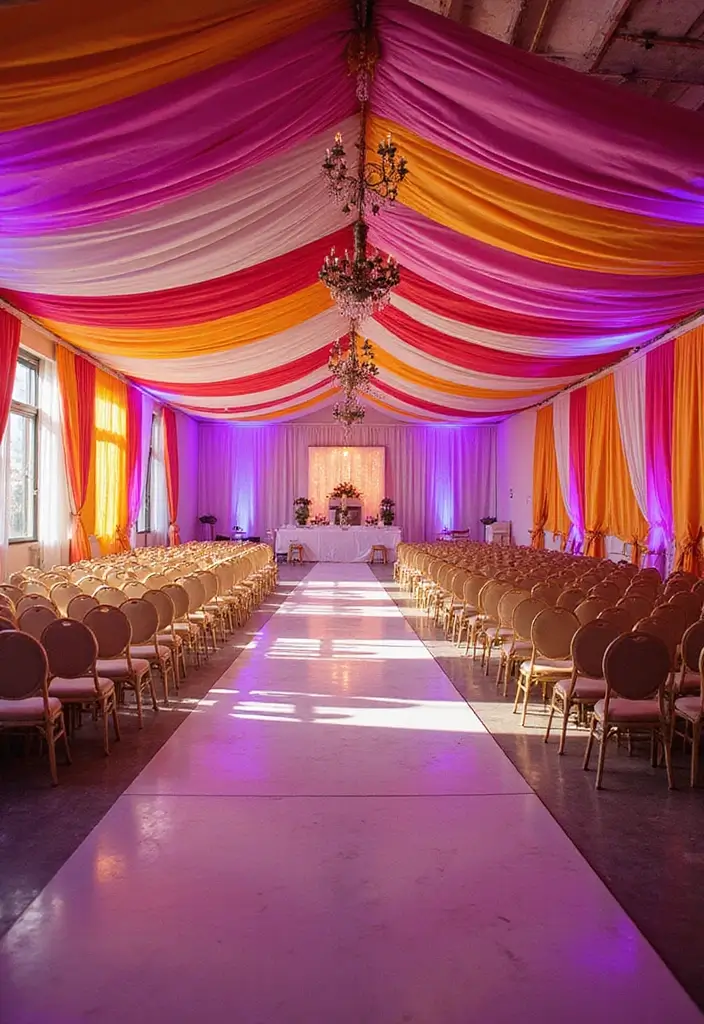 30 Simple Wedding Decorations That Look Incredibly Elegant 16 30 Simple Wedding Decorations That Look Incredibly Elegant - 16. Colorful Fabric Draping