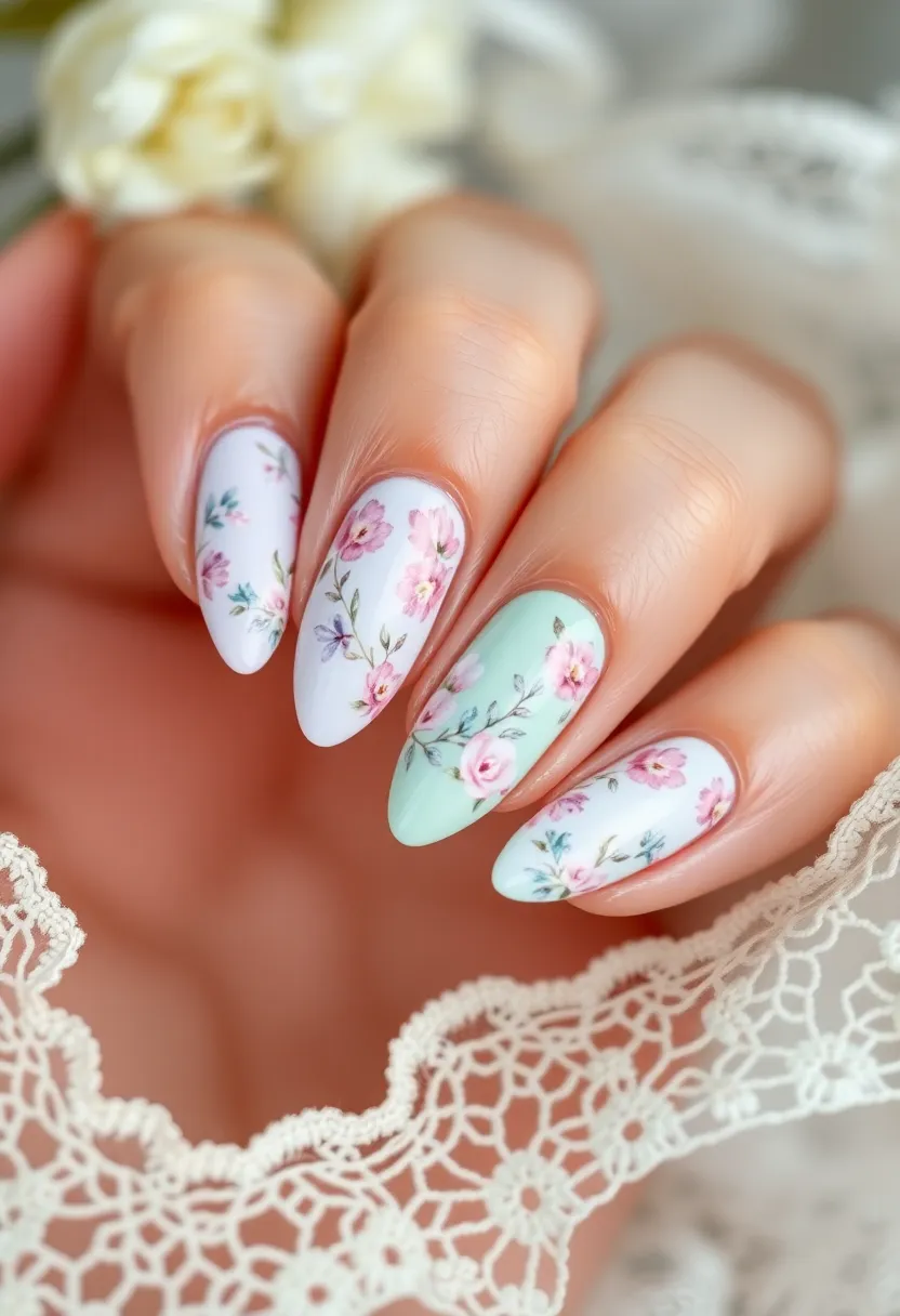 30 Stunning Wedding Nails Designs Every Bride Should Try 15 30 Stunning Wedding Nails Designs Every Bride Should Try - 15. Vintage Floral