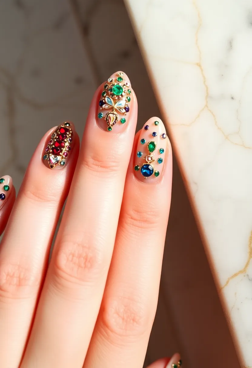 30 Stunning Wedding Nails Designs Every Bride Should Try 26 30 Stunning Wedding Nails Designs Every Bride Should Try - 26. Bejeweled Accents