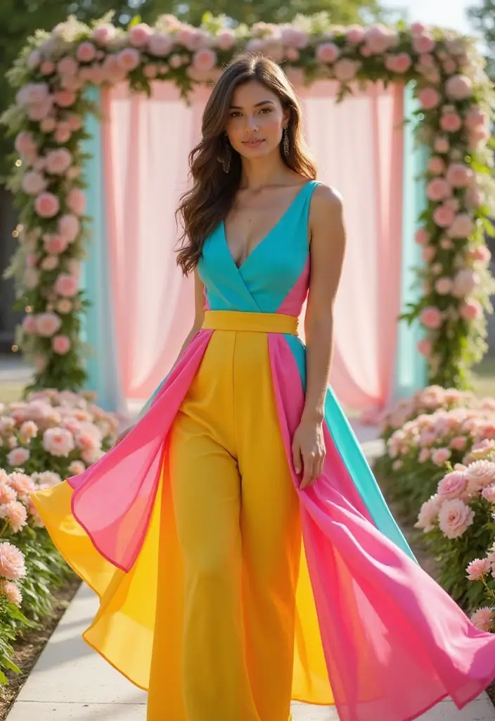 30 Stylish Indian Wedding Guest Outfits You’ll Want to Wear - 19. Color Blocked Dress