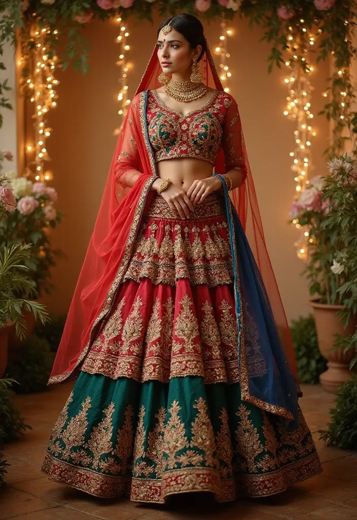 30 Stylish Indian Wedding Guest Outfits You’ll Want to Wear - 21. Layered Lehenga Choli
