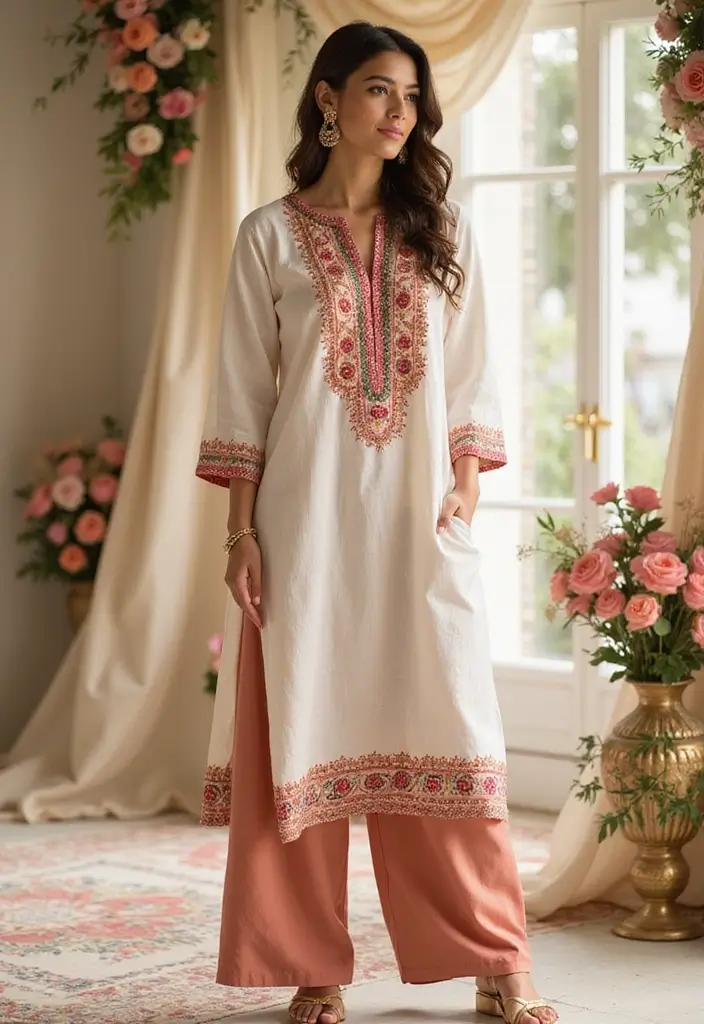 30 Stylish Indian Wedding Guest Outfits You’ll Want to Wear - 24. Ethnic Tunic with Palazzos