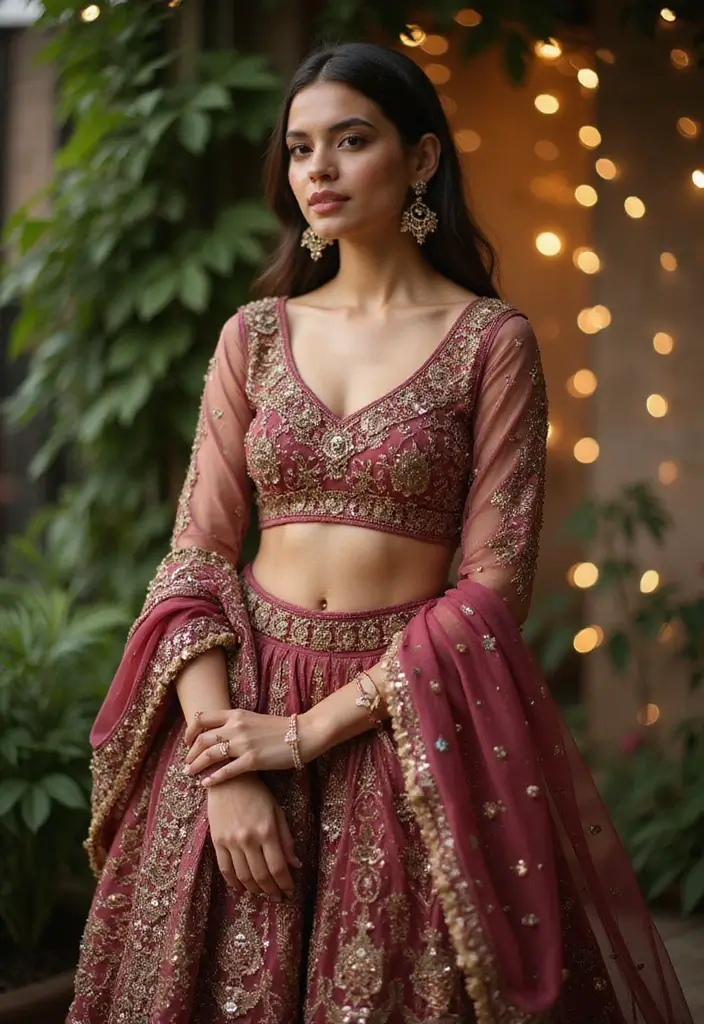 30 Stylish Indian Wedding Guest Outfits You’ll Want to Wear - 27. Intricate Neckline Blouse