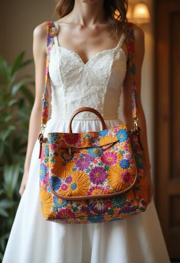 30 Stylish Indian Wedding Guest Outfits You’ll Want to Wear - 9. Upcycled Fabric Sling Bag