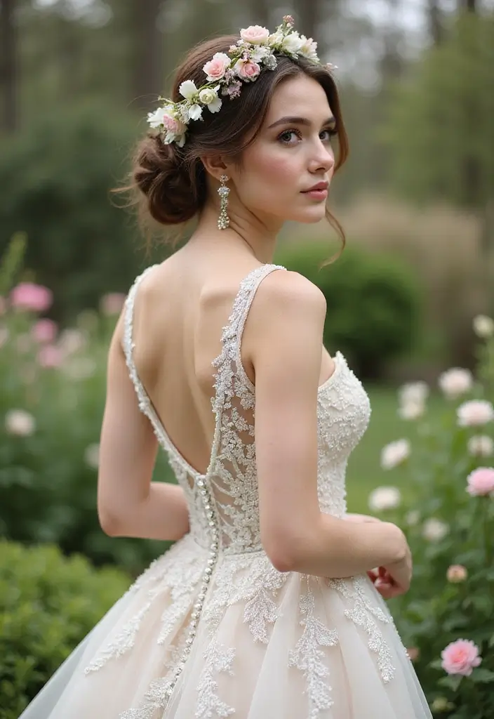 30 Updo Hairstyles for Weddings That Never Go Out of Style - 15. Floral Crown Updo