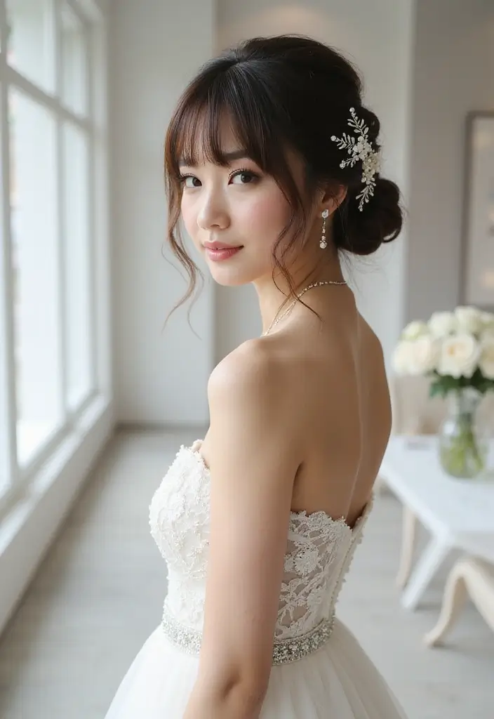 30 Updo Hairstyles for Weddings That Never Go Out of Style - 25. Twisted Fringe Updo