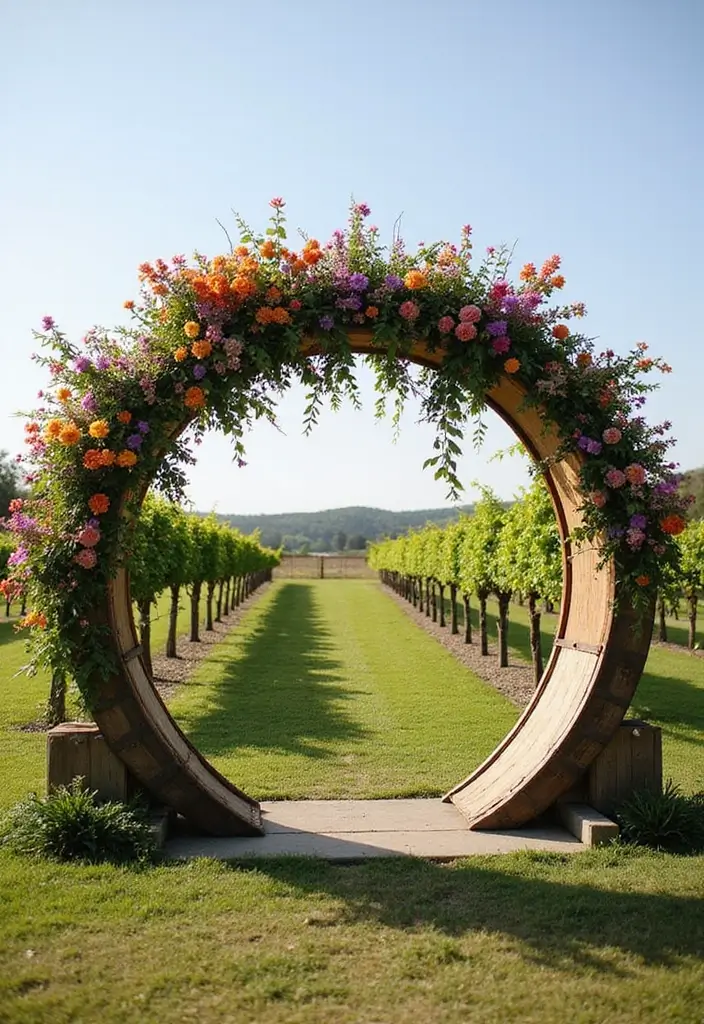 30 Wedding Arch Ideas That Set the Perfect Backdrop for Vows - 10. Upcycled Wine Barrel Arch