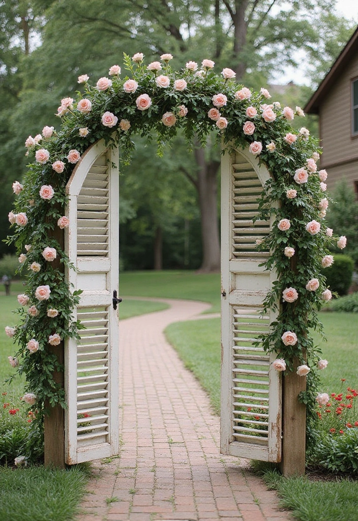 30 Wedding Arch Ideas That Set the Perfect Backdrop for Vows - 22. Vintage Shutter Arch
