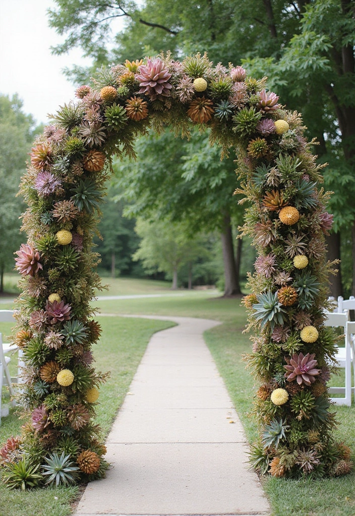30 Wedding Arch Ideas That Set the Perfect Backdrop for Vows - 24. Earthy Succulent Arch