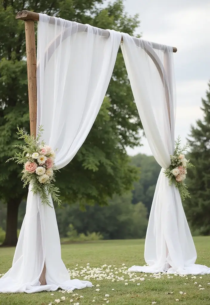 30 Wedding Arch Ideas That Set the Perfect Backdrop for Vows - 9. Elegant Curtain Draped Arch