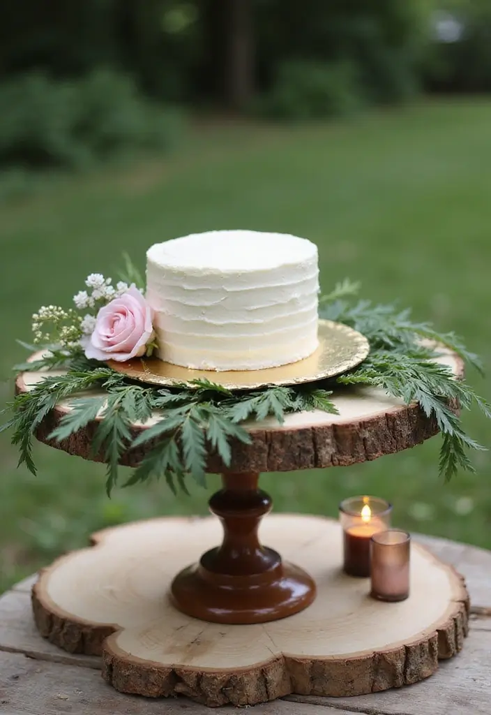 30 Wedding Cake Table Decorations That Make a Statement 1 30 Wedding Cake Table Decorations That Make a Statement - 1. Rustic Wooden Cake Stand