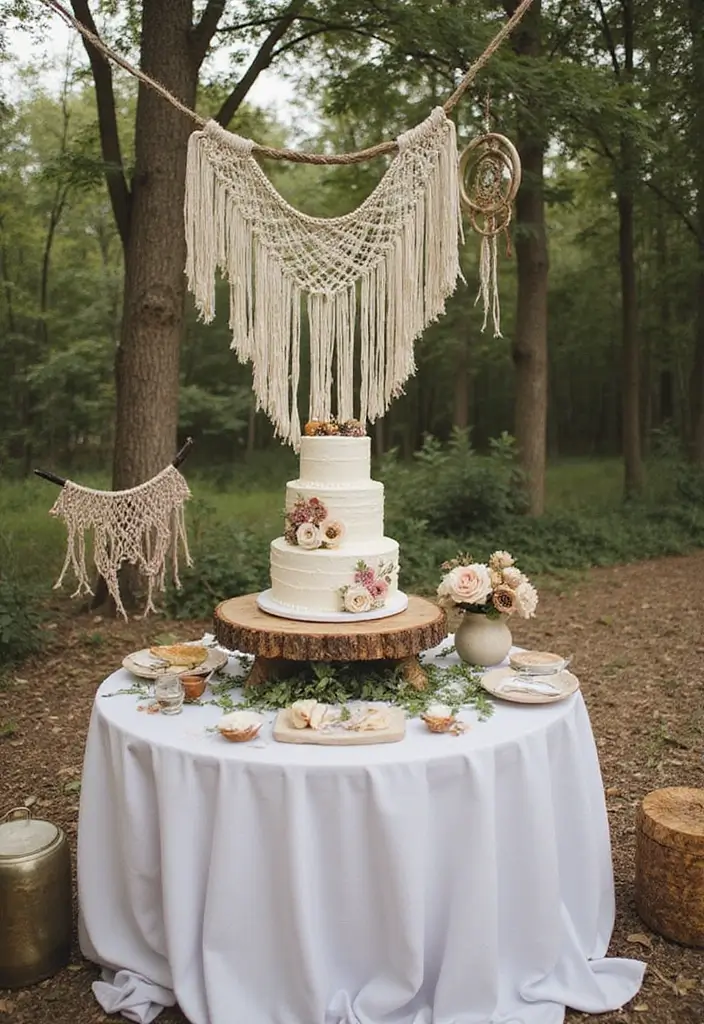 30 Wedding Cake Table Decorations That Make a Statement 11 30 Wedding Cake Table Decorations That Make a Statement - 11. Bohemian Accents