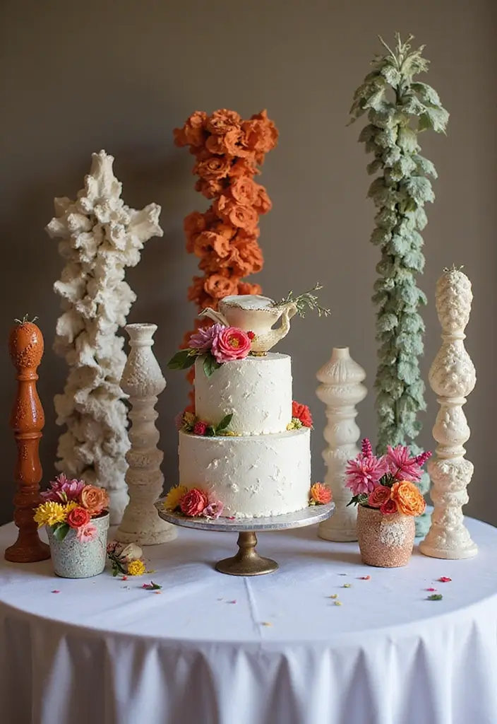 30 Wedding Cake Table Decorations That Make a Statement 14 30 Wedding Cake Table Decorations That Make a Statement - 14. Artistic Cake Display