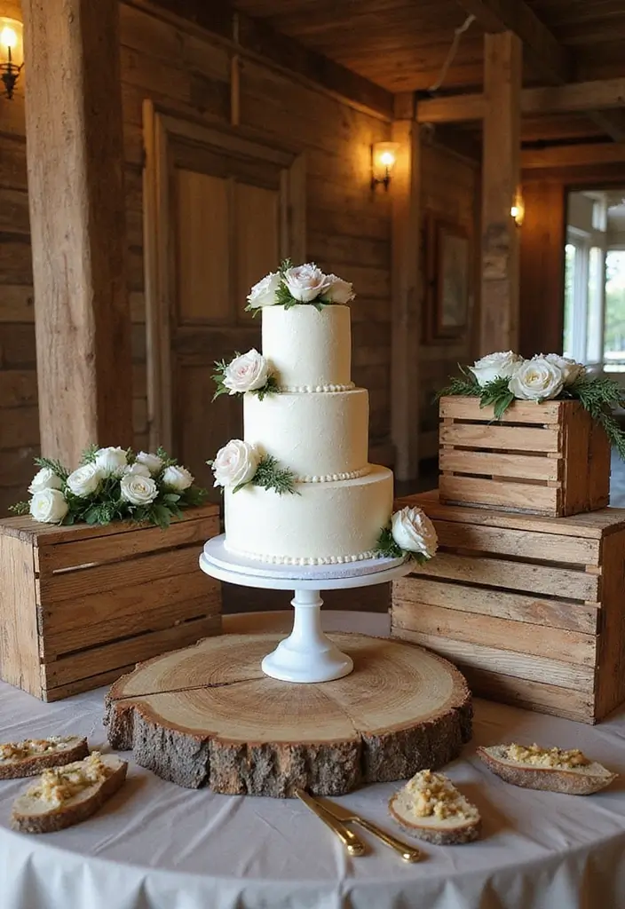30 Wedding Cake Table Decorations That Make a Statement 23 30 Wedding Cake Table Decorations That Make a Statement - 23. Natural Wood Accents