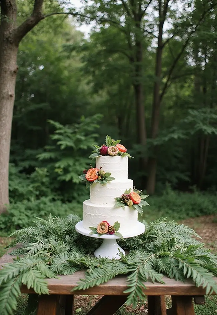 30 Wedding Cake Table Decorations That Make a Statement 4 30 Wedding Cake Table Decorations That Make a Statement - 4. Greenery Galore