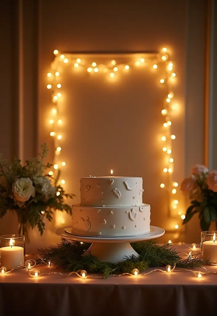 30 Wedding Cake Table Decorations That Make a Statement 5 30 Wedding Cake Table Decorations That Make a Statement - 5. String Lights for Ambiance