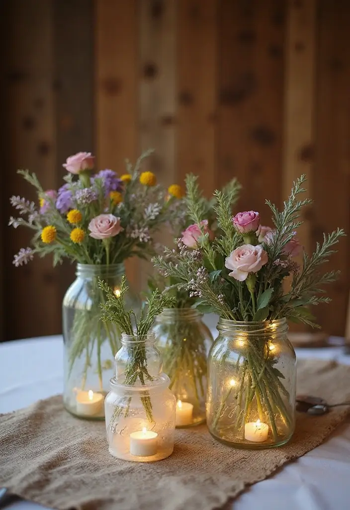 30 Wedding Decor Ideas to Wow Your Guests Instantly - 1. Upcycled Glass Jar Centerpieces