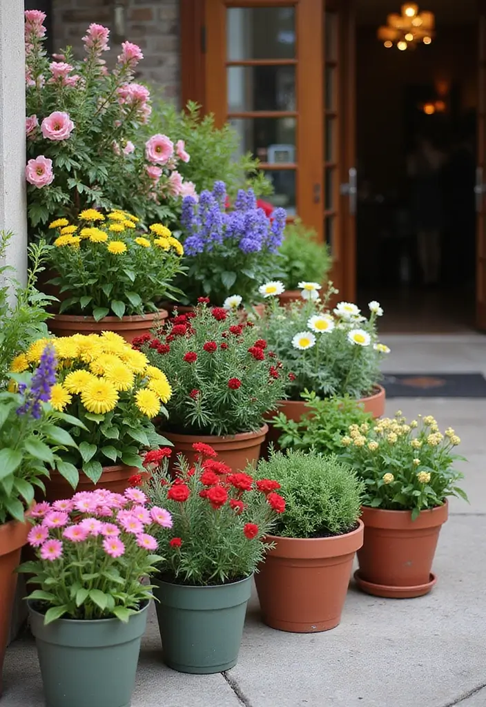 30 Wedding Entrance Decorations That Create a Grand First Impression 16 30 Wedding Entrance Decorations That Create a Grand First Impression - 15. Colorful Potted Plants