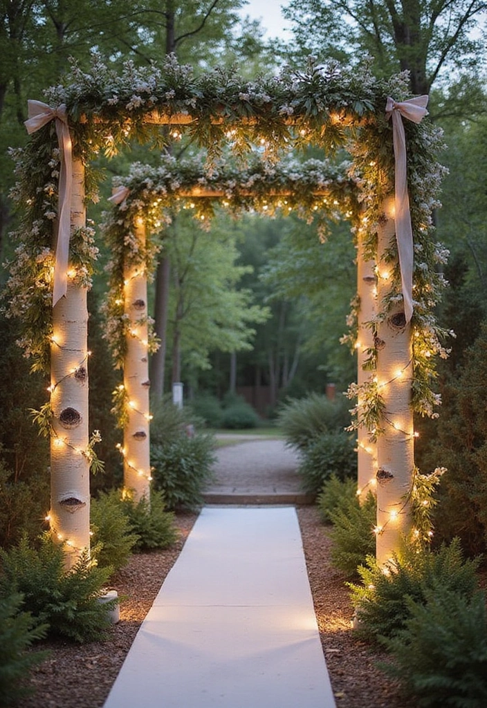 30 Wedding Entrance Decorations That Create a Grand First Impression 17 30 Wedding Entrance Decorations That Create a Grand First Impression - 16. Natural Birch Tree Displays