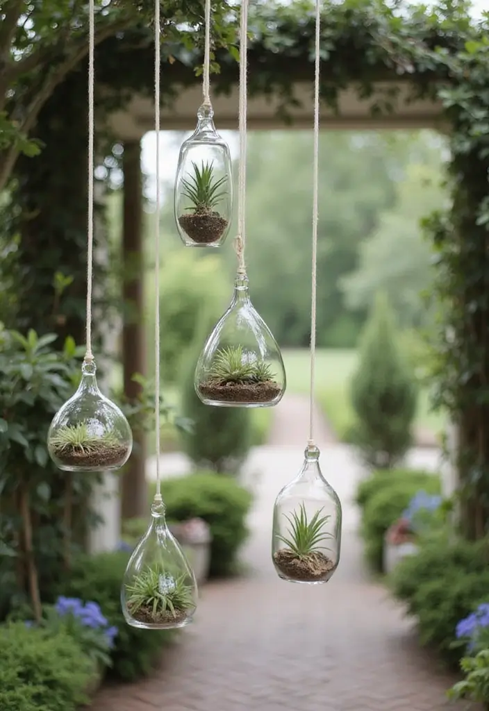 30 Wedding Entrance Decorations That Create a Grand First Impression 27 30 Wedding Entrance Decorations That Create a Grand First Impression - 26. Hanging Terrariums