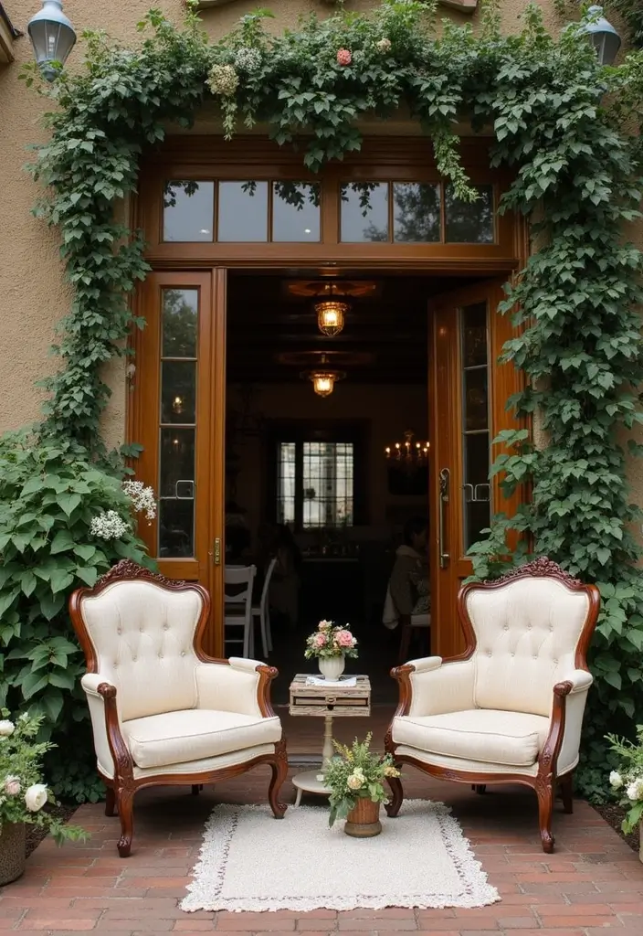 30 Wedding Entrance Decorations That Create a Grand First Impression 8 30 Wedding Entrance Decorations That Create a Grand First Impression - 7. Vintage Furniture Arrangements