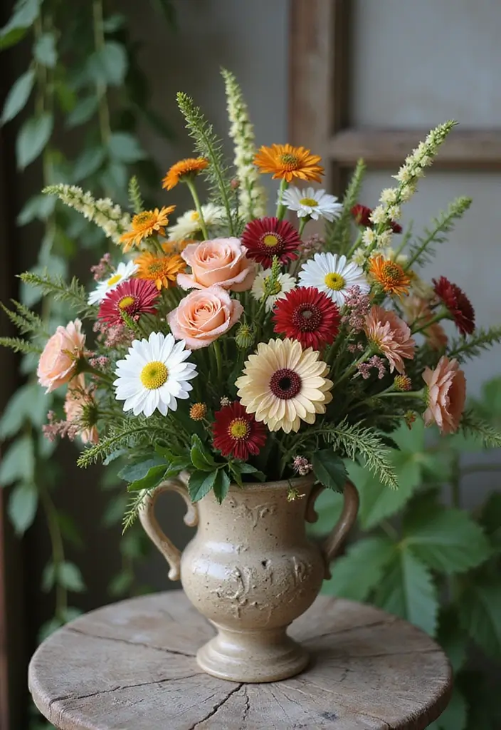 30 Wedding Flower Arrangements That Add Romance to Every Corner - 17. Vintage-Inspired Garden Arrangements