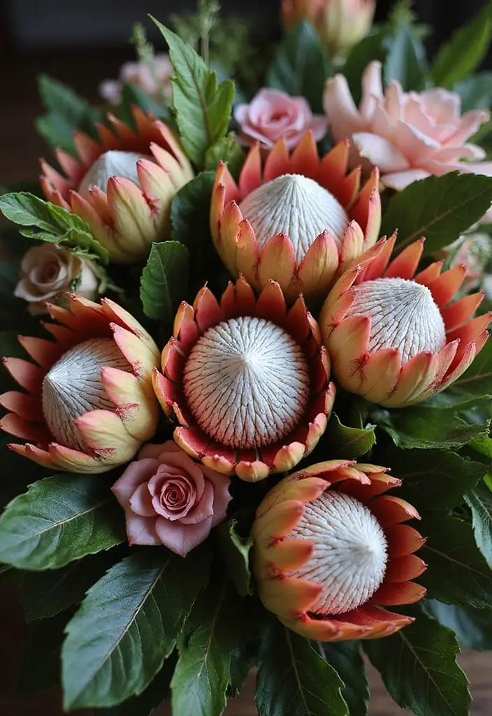 30 Wedding Flower Arrangements That Add Romance to Every Corner - 23. Exotic Protea Flowers