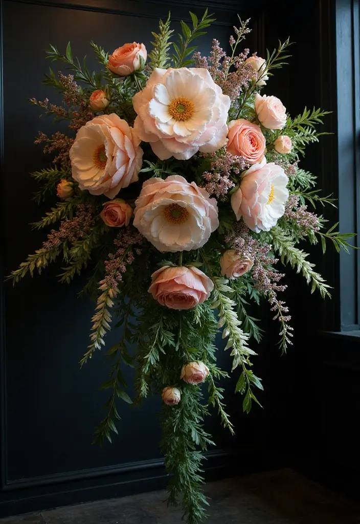 30 Wedding Flower Arrangements That Add Romance to Every Corner - 26. Cascading Floral Arrangements