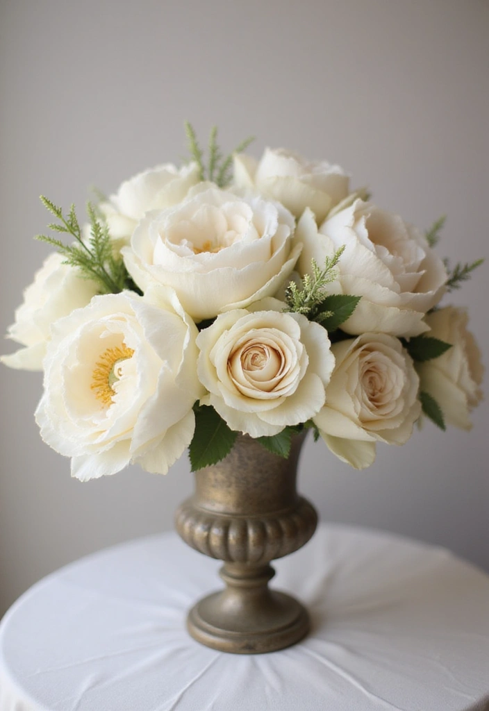 30 Wedding Flower Arrangements That Add Romance to Every Corner - 27. Soft Cream Floral Arrangements