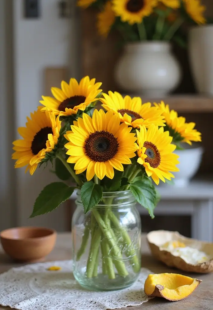 30 Wedding Flower Arrangements That Add Romance to Every Corner - 3. Rustic Sunflower Accents