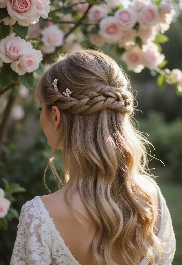 30 Wedding Hair Down Styles That Feel Natural and Beautiful - 10. Braided Half-Up with Loose Ends