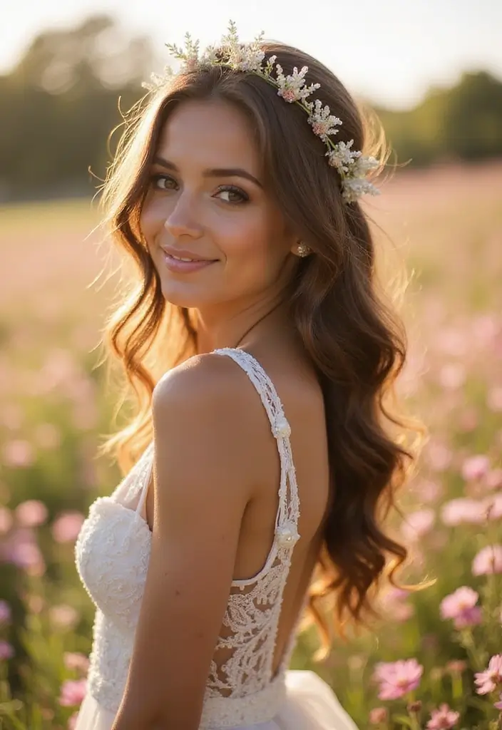 30 Wedding Hair Down Styles That Feel Natural and Beautiful - 13. Loose Waves with Hair Vine