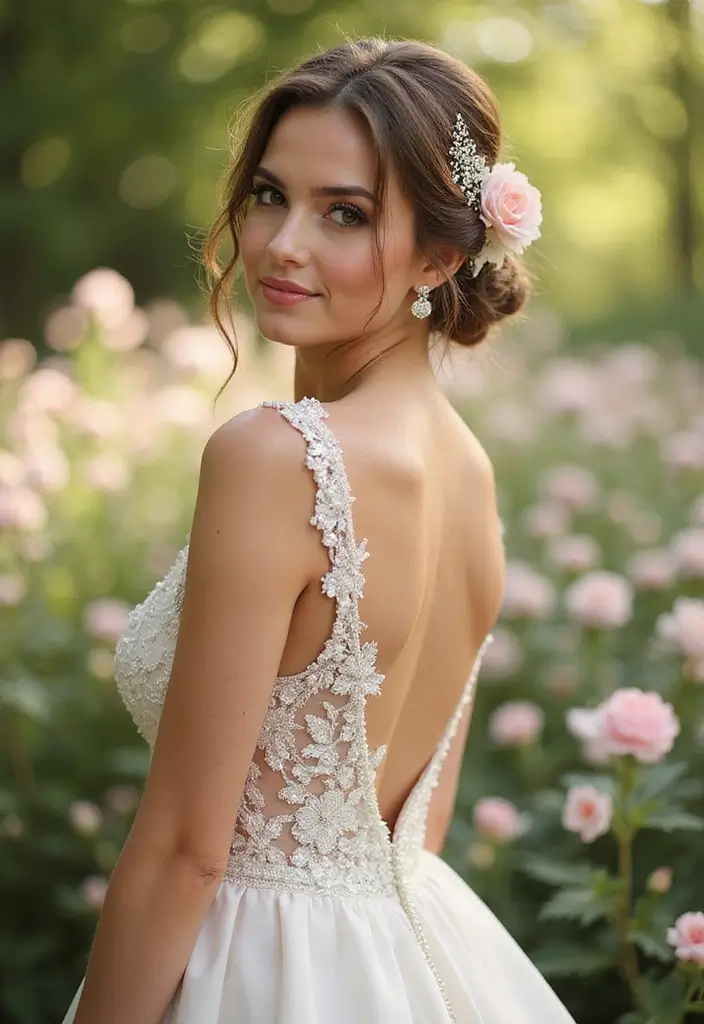 30 Wedding Hair Down Styles That Feel Natural and Beautiful - 20. Romantic Loose Updo with Accents